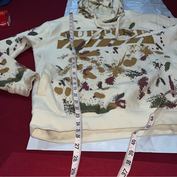 Paint Splatter HOODIE SWEATSHIRT FWRD DENIM purpose Tan Olive Pockets MEDIUM MEN - Picture 11 of 13